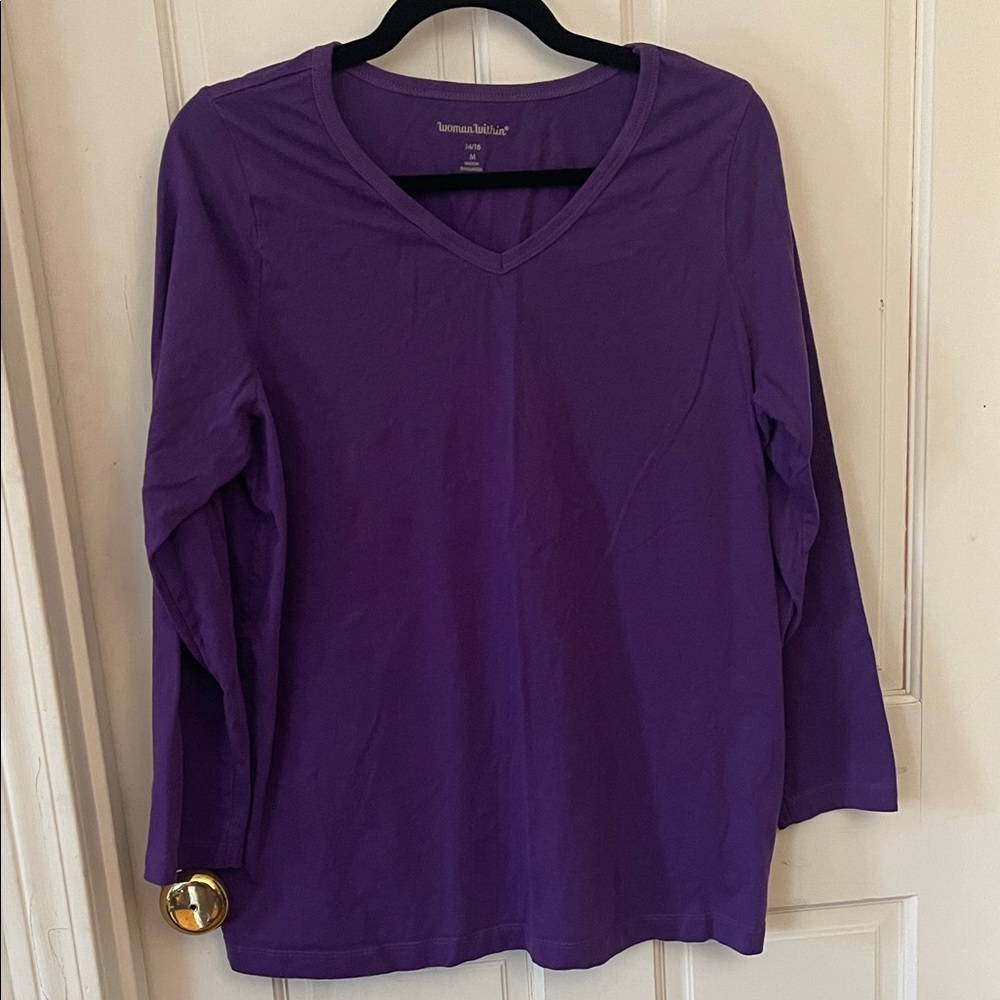 Woman Within Long Sleeve Purple Tee